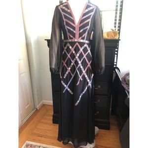 NWT BCBG Max Azria unique,  sheer sleeve evening dress.